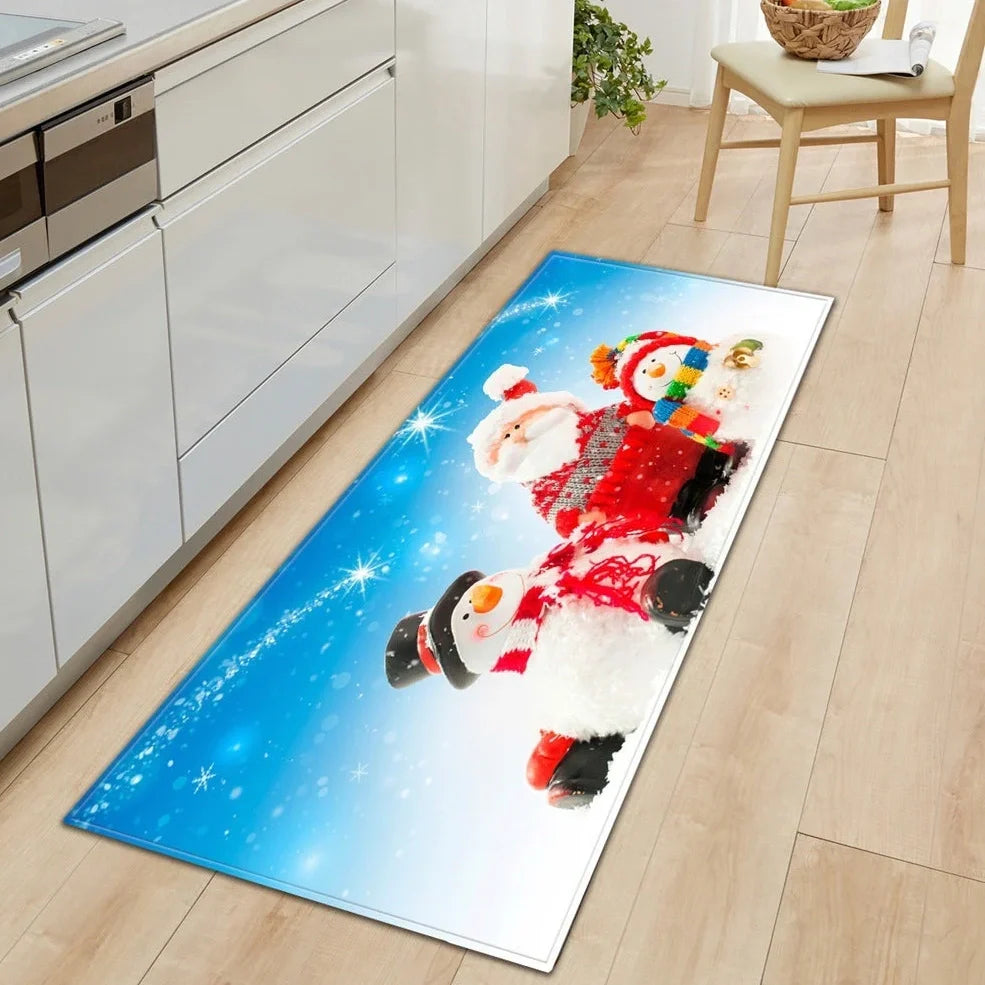 Polyester bathroom entrance mat with machine-woven cartoon pattern in multicolour design