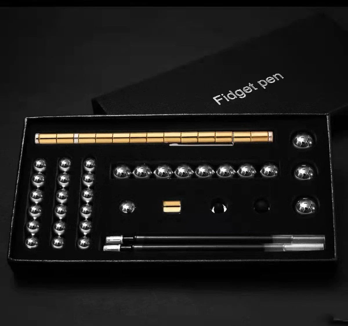 A magnetic modular pen with customizable components and accessories for stress relief, focus, and creativity