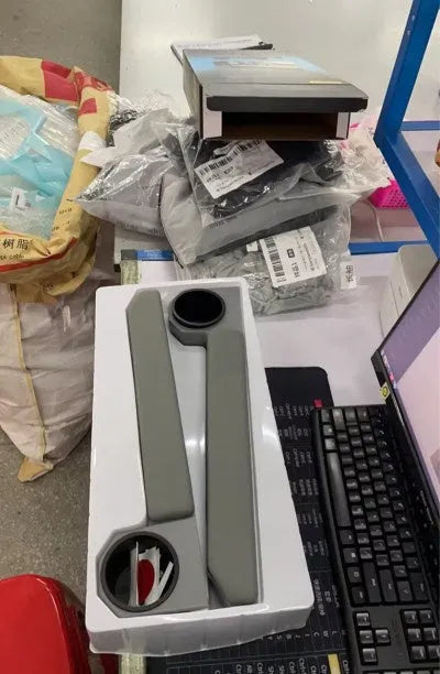 Grey car armrest door ring frame with magnetic sucker attachment system for vehicle door panels