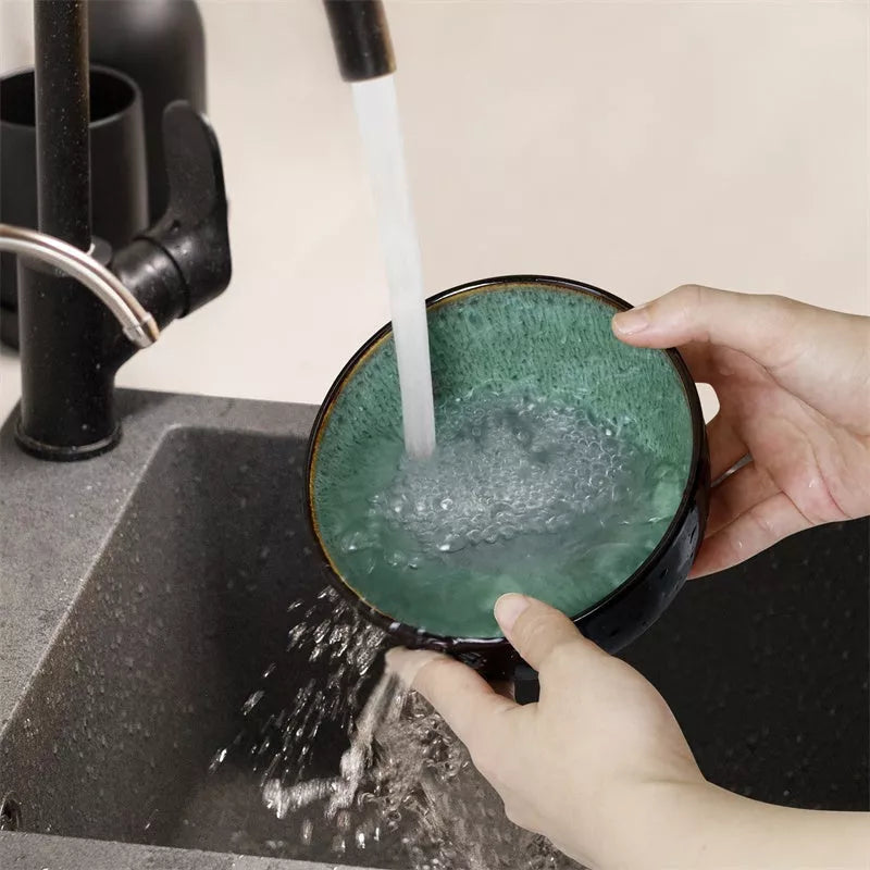 Set of 4 peacock green ceramic bowls, each 24oz, for versatile dining use