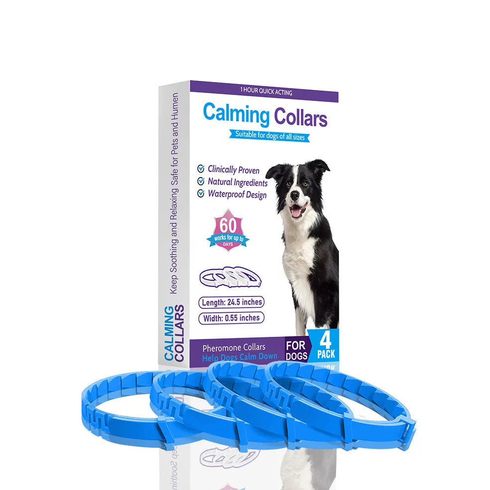 Four 62cm dog anxiety collars with monochrome patterns and TPR material in Chinese style designs