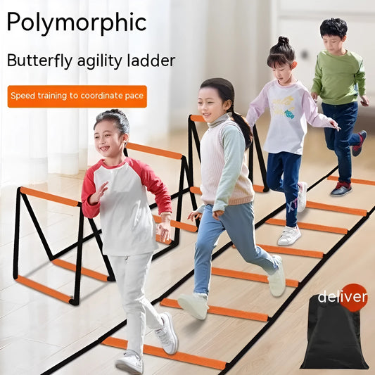 Plastic butterfly agility training rope ladder set laid flat for youth fitness drills.