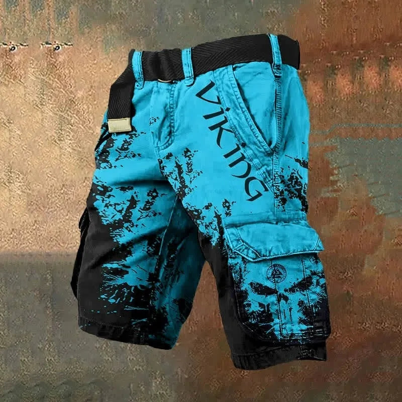 Men's digital printed zip shorts in polyester fabric showing colour and pattern options