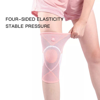 Non-slip knee compression sleeves in blue, pink, and black for pain relief and support