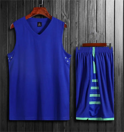 White and black chemical fibre blend sports vest and pants set for basketball training
