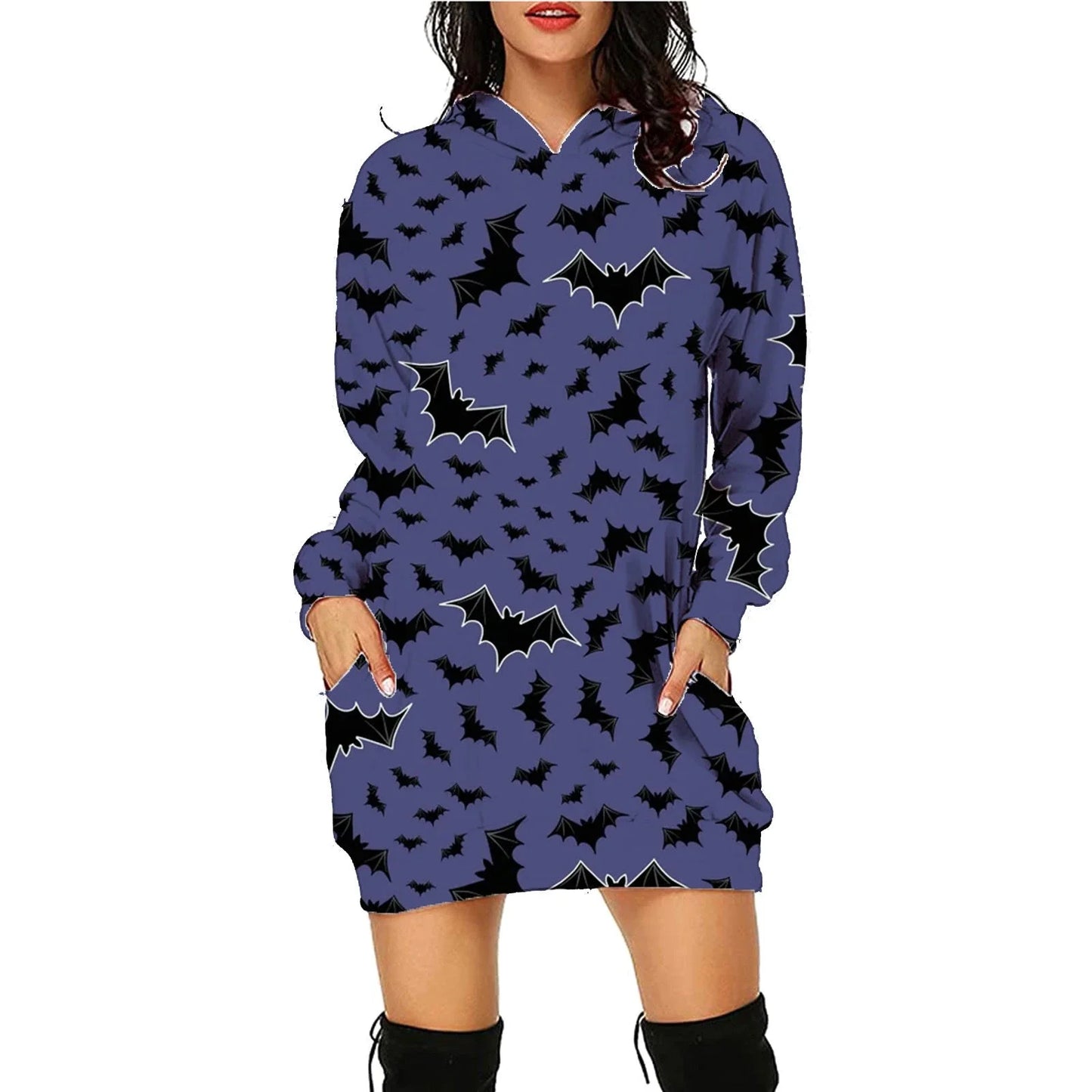 A comfortable and stylish Halloween-themed hooded sweatshirt with a unique printed design and convenient front pockets.