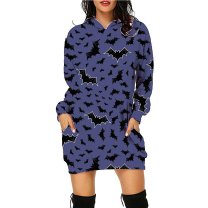 A comfortable and stylish Halloween-themed hooded sweatshirt with a unique printed design and convenient front pockets.