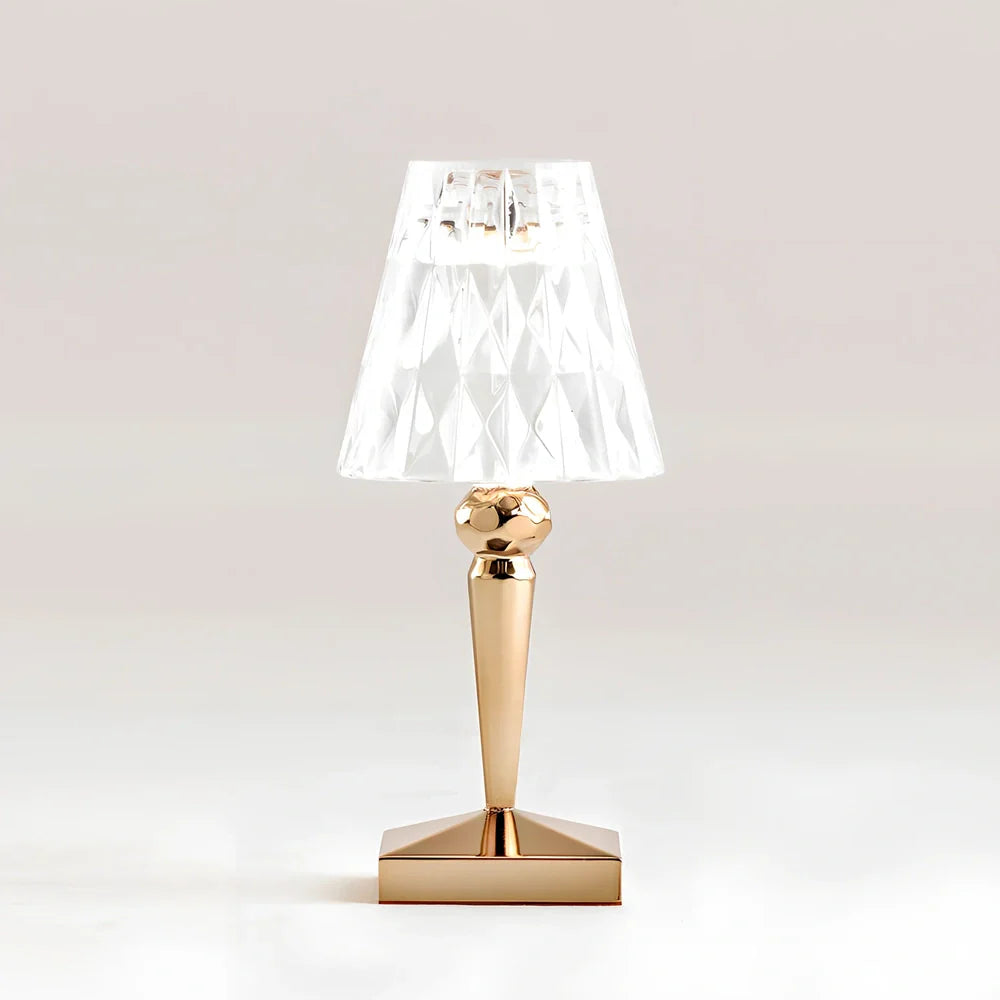 Diamond Crystal rechargeable table lamp with acrylic holder and multiple colour finishes