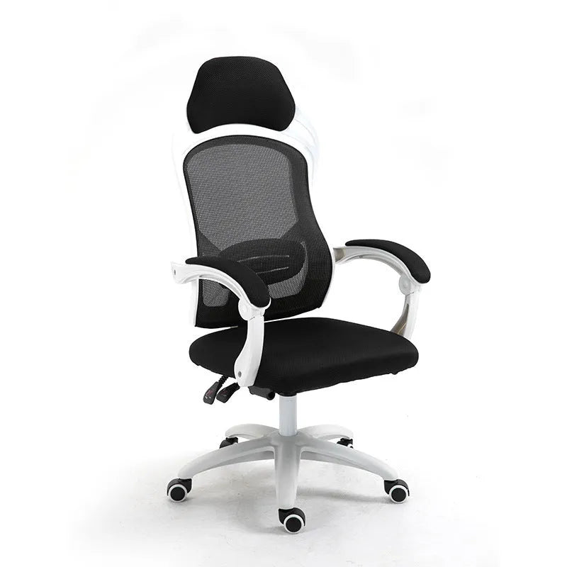 Ergonomic black computer gaming chair with reclining backrest and adjustable armrests