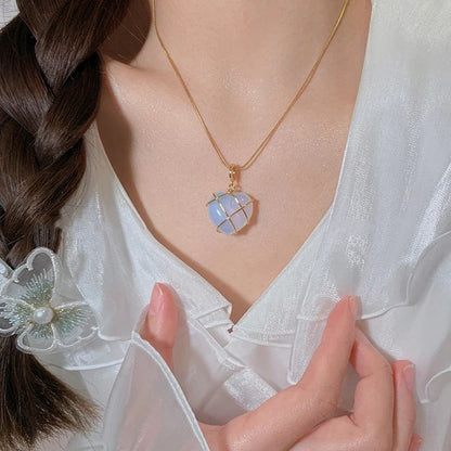 Enchanting heart-shaped moonstone necklace with real gold electroplating, a premium accessory for fashionable princesses