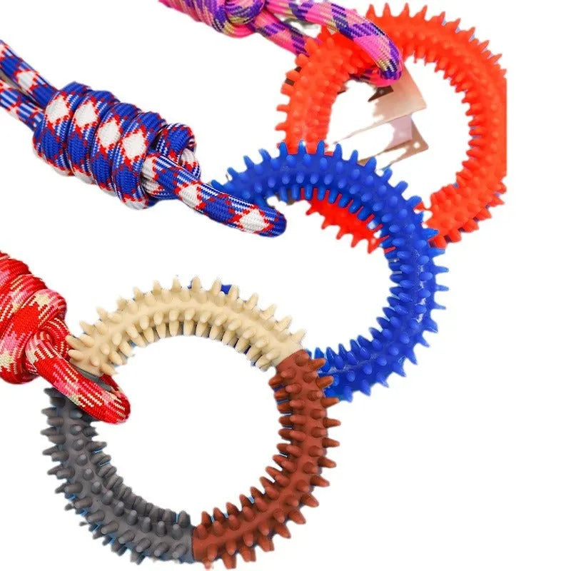43cm blue braided rope dog toy with knot design for puppy chewing and dental health