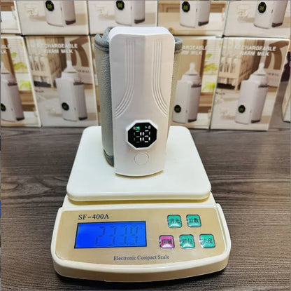 Grey and white car charger milk warmer with 36W power and constant temperature function