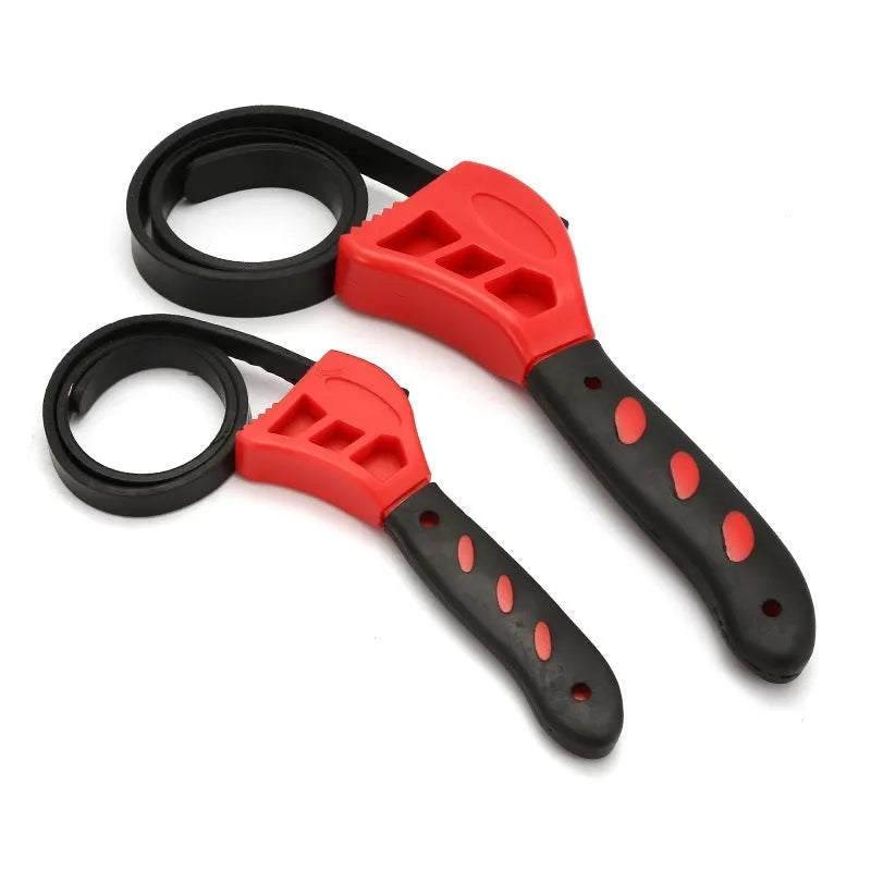 Adjustable rubber strap wrench showing phosphated finish and 21.5cm length with measurement scale