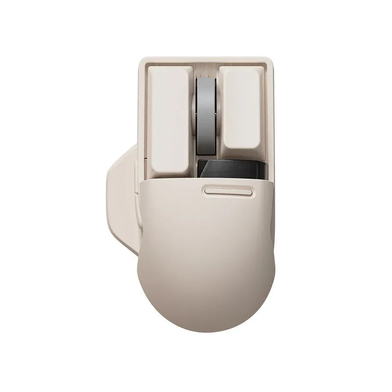 Xiaoqiao wireless mouse in tofu colour with ergonomic shape and four-way roller on desk
