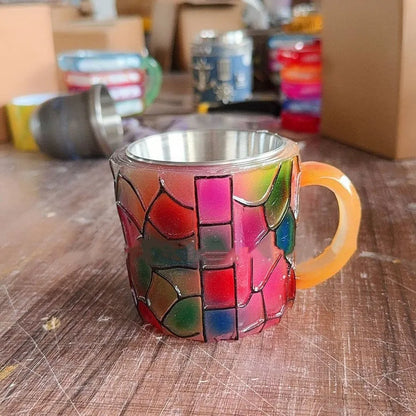 Painted resin bookmark cup measuring 13x10x10cm with Library or Pattern design