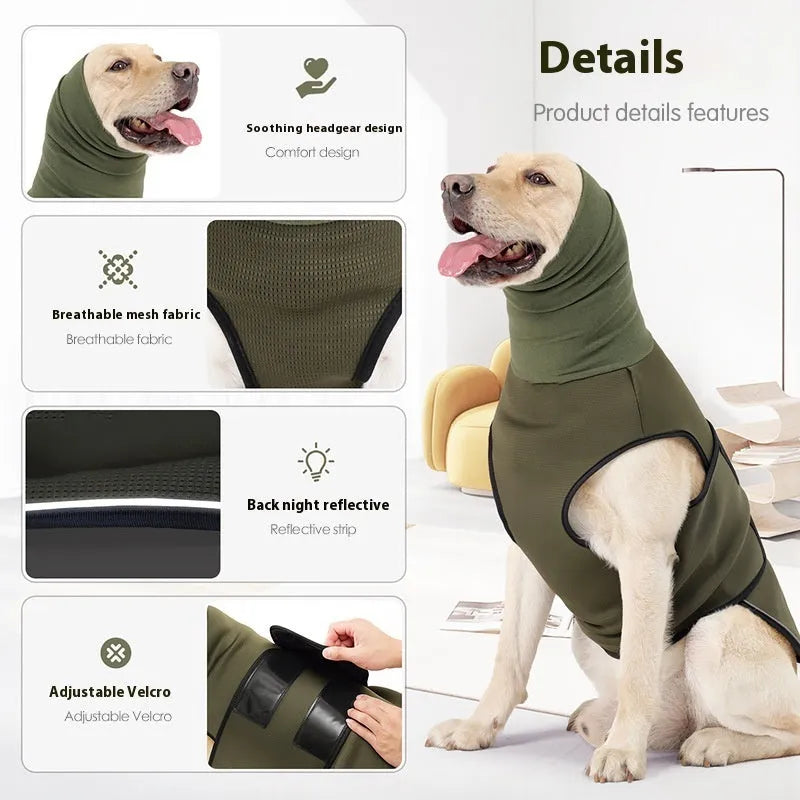 Army green dog anxiety jacket with gentle pressure design for calming support