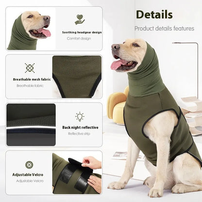 Army green dog anxiety jacket with gentle pressure design for calming support