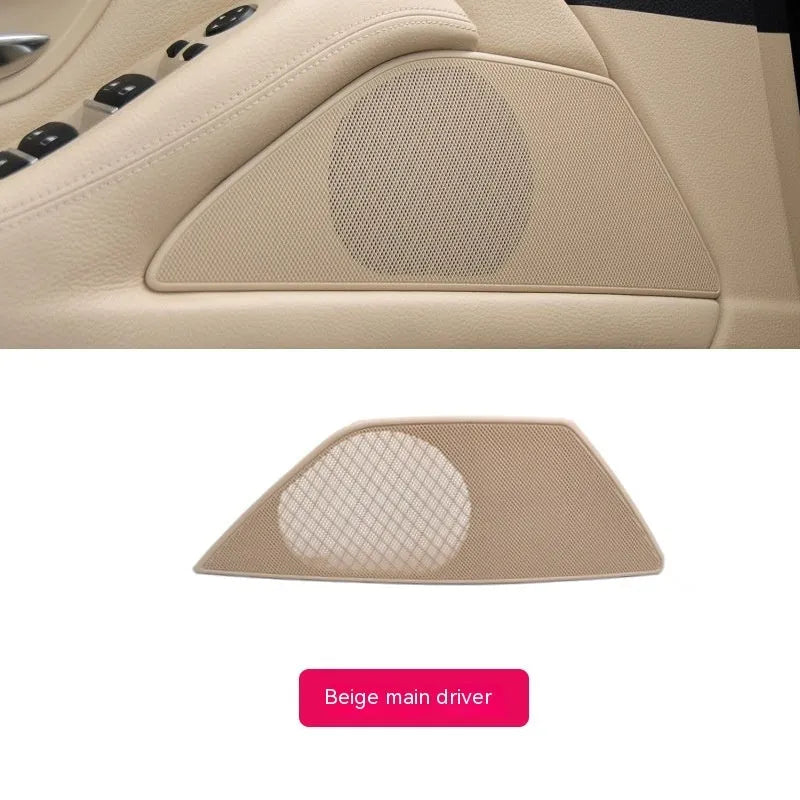 BMW 5 Series speaker cover replacement part for door speaker protection with ABS PC construction measuring 28.5cm x 11cm x 5cm in multiple colour options including beige, black, grey, mocha, milky white, and red brown.