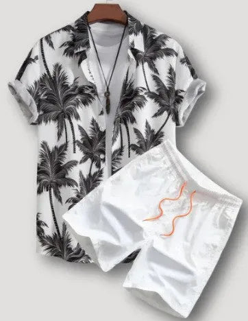 Men's light blue beach style short sleeve shirt and matching shorts casual outfit set