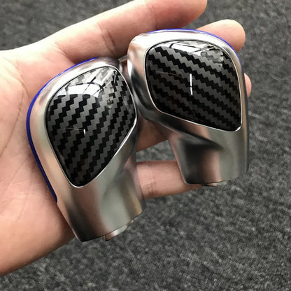 Carbon fibre DSG gear knob side cover with chrome matt finish and leather trim