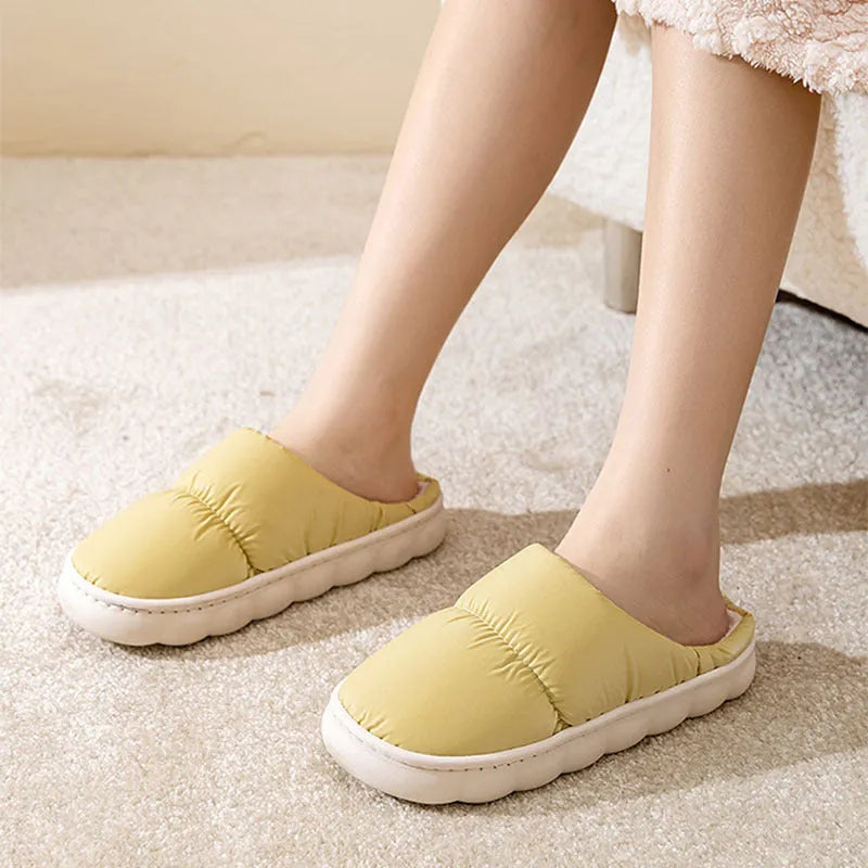 Down cotton slippers with artificial leather upper and rubber anti-slip sole in blue colour