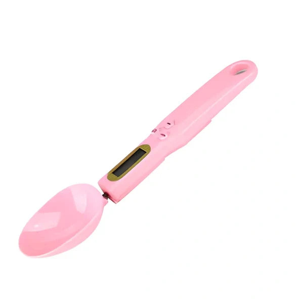 Digital kitchen spoon scale showing measurement display and USB charging port