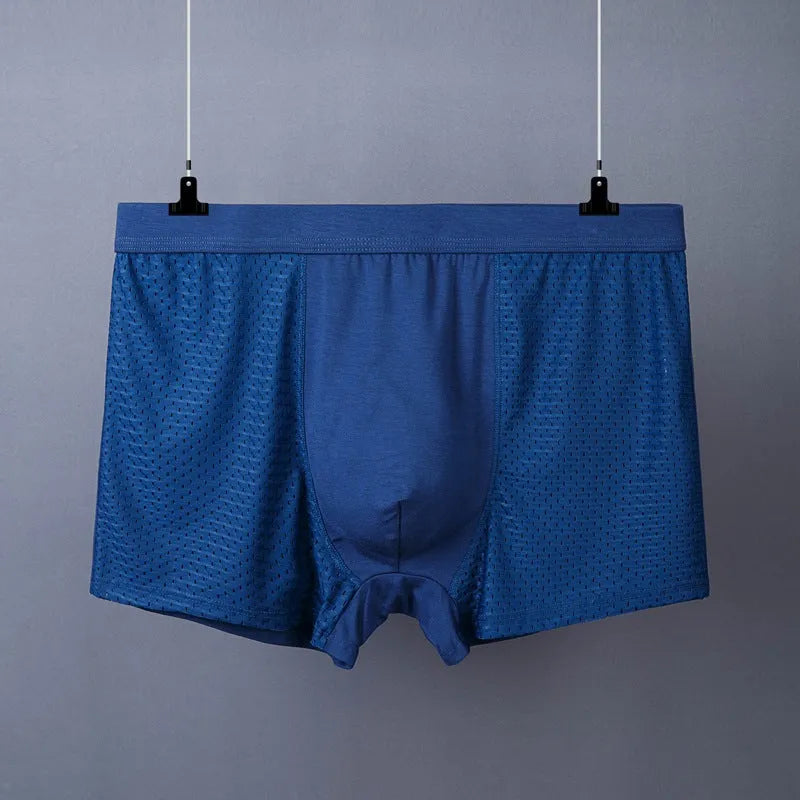 Men's plus size boxer shorts in black, modal cotton blend, breathable mesh, mid waist, sizes XL-7XL
