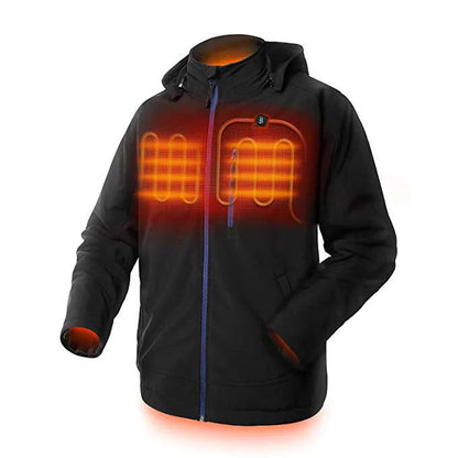 Black men's USB heated waterproof windproof thermal coat with long sleeves and straight hem