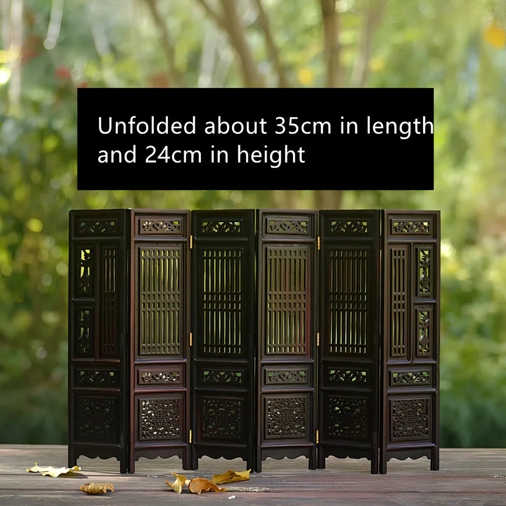 Red rosewood miniature Chinese furniture model with traditional carved details and mahogany construction