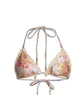 Women's creamy-white floral bikini set with detachable skirt for beach and pool use