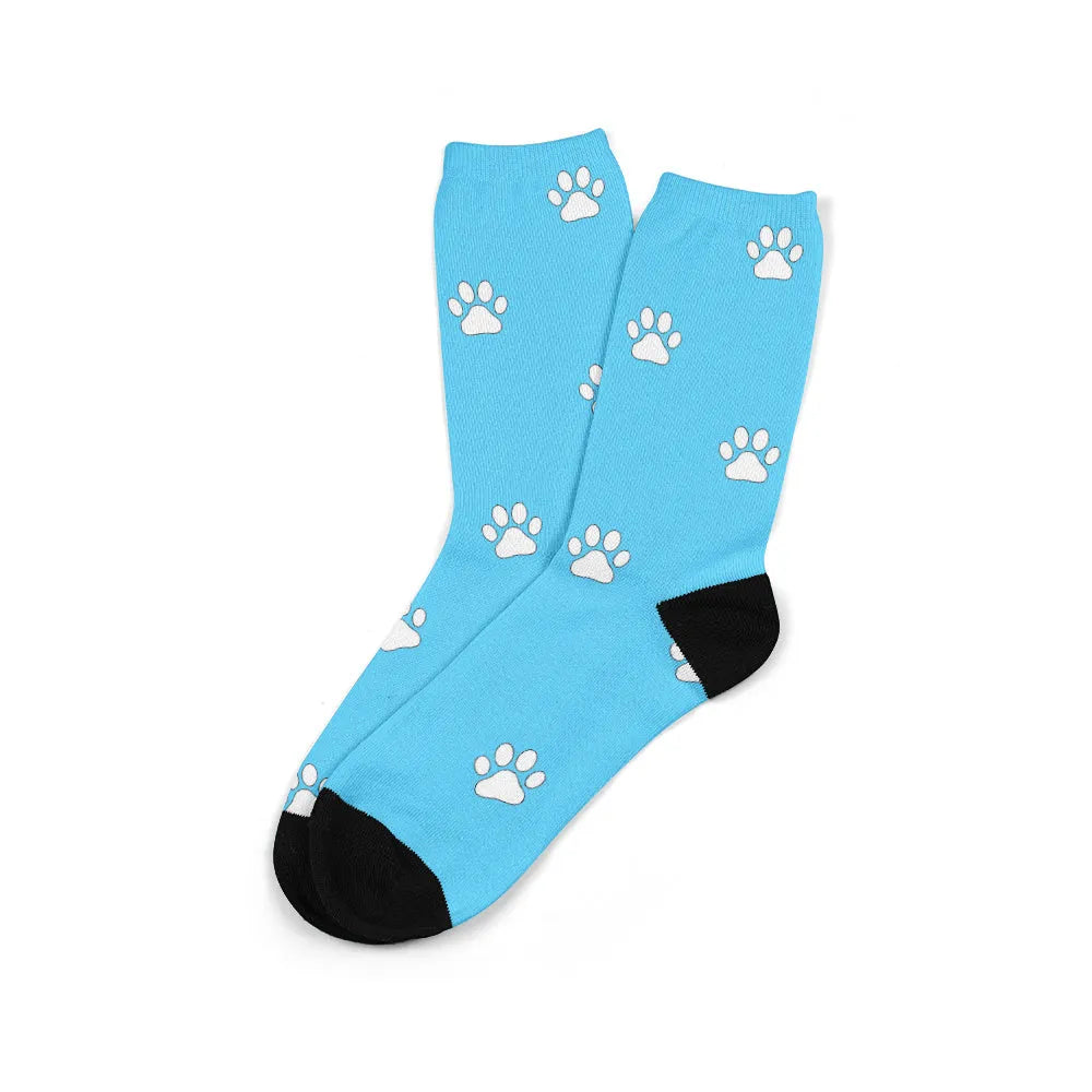 Personalised mid-calf photo socks with printed cartoon designs in multiple colour options