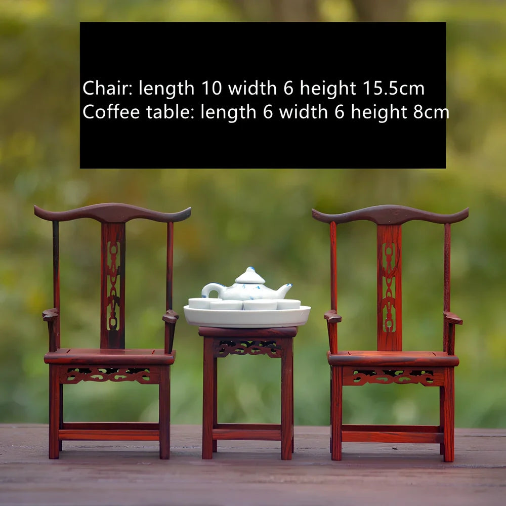 Red rosewood miniature Chinese furniture model with traditional carved details and mahogany construction