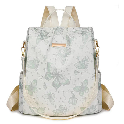 Butterfly printed large capacity PU backpack in various colours with sewing line details and an ergonomic back.