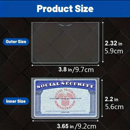 Clear PVC waterproof cover for social security card, dimensions 9.7 by 5.9 cm.