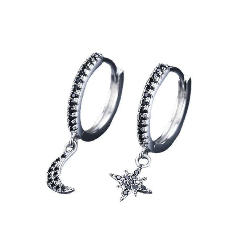 Black star and moon earrings made from copper, perfect for women's fashion