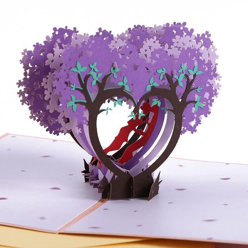 Enchanting 3D pop-up wedding invitation cards with laser-cut designs and floral motifs