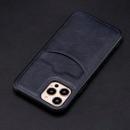 Dark blue PU protective case for iPhone models 7 through 14 with fall protection