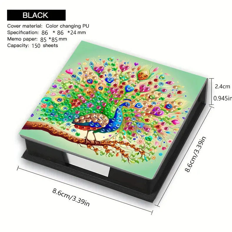 DIY diamond painting label box with cartoon design showing frameless construction and plastic material