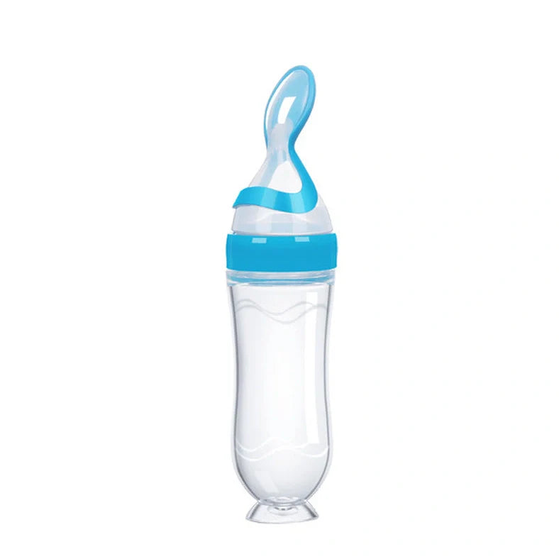 Blue baby silicone feeding spoon with 90ml capacity for rice paste and semi-liquid foods