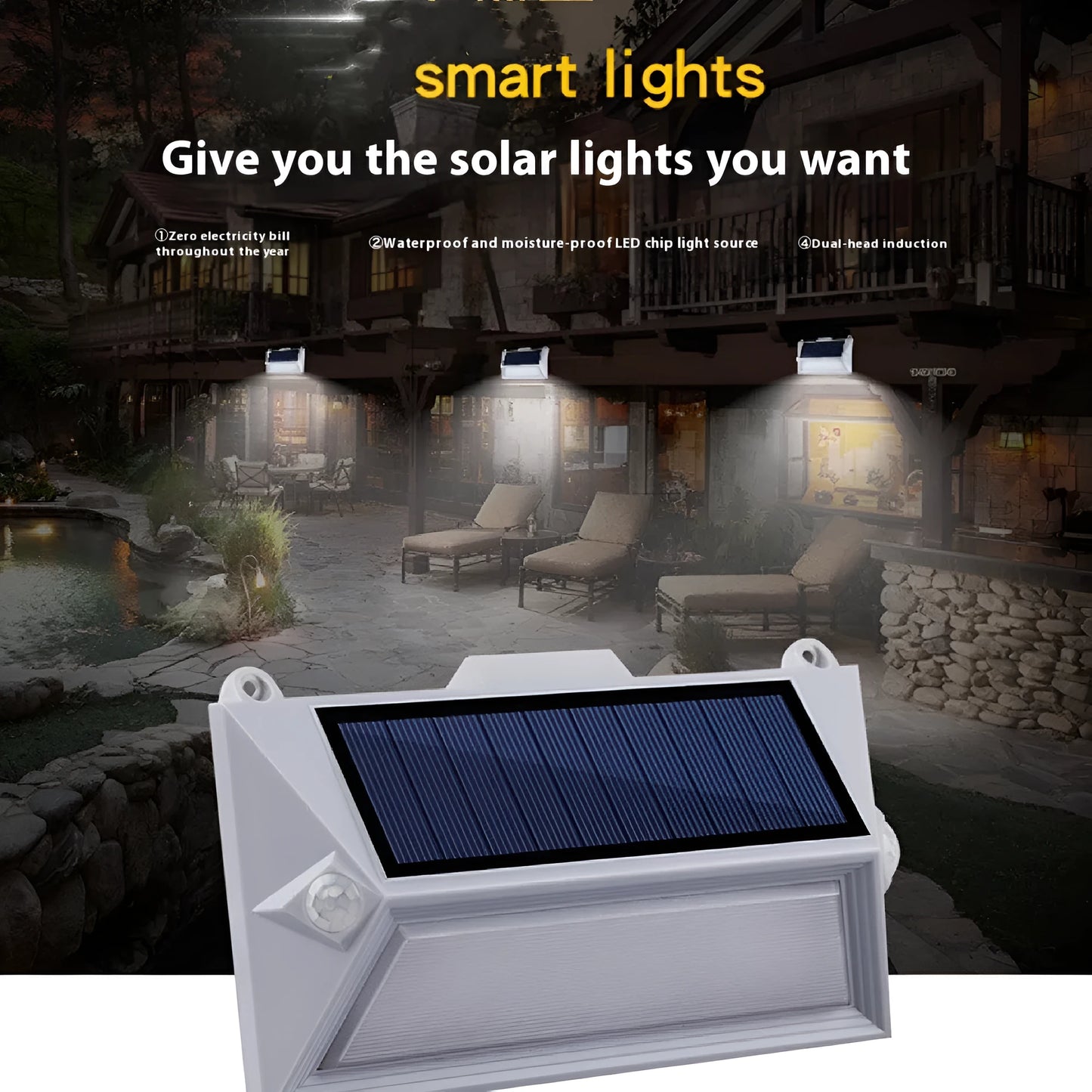 Solar outdoor human body induction step light with abstract design for steps and pathways