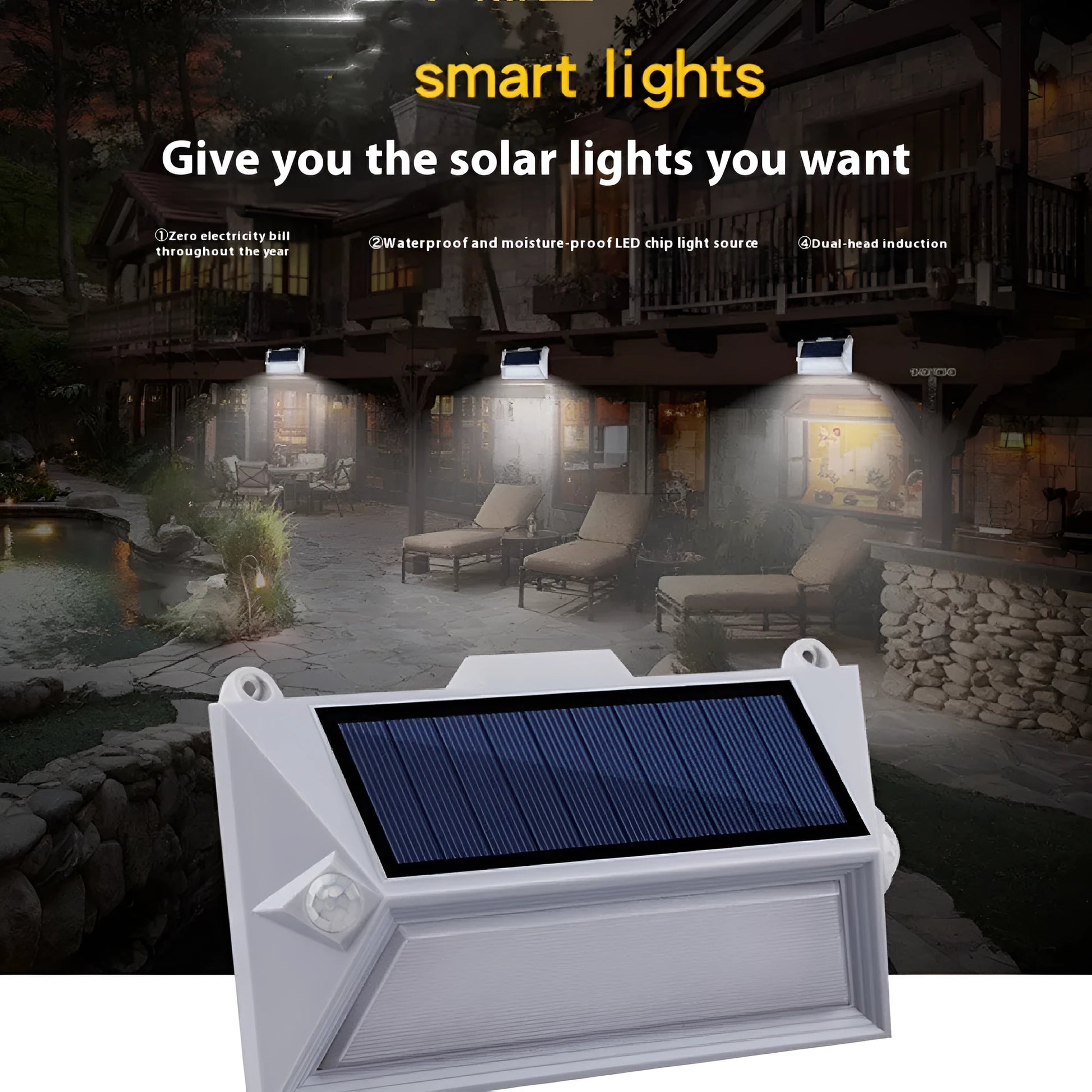 Solar outdoor human body induction step light with abstract design for steps and pathways
