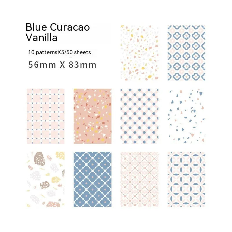 Retro collage note paper set with 50 pieces in dessert colours including Red Plum Cheese and Caramel Puff