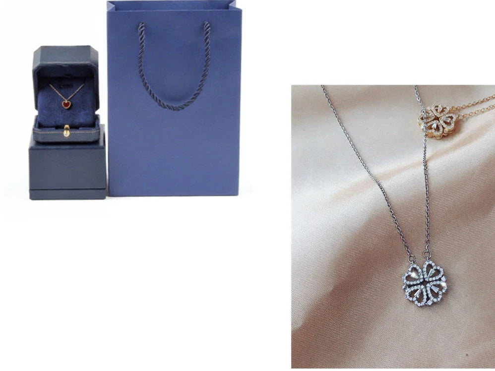 Elegant four-leaf clover necklace with magnetic and detachable design for versatile styling
