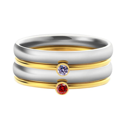 December colour birthstone superimposed combination engraved ring in titanium steel with geometric shape