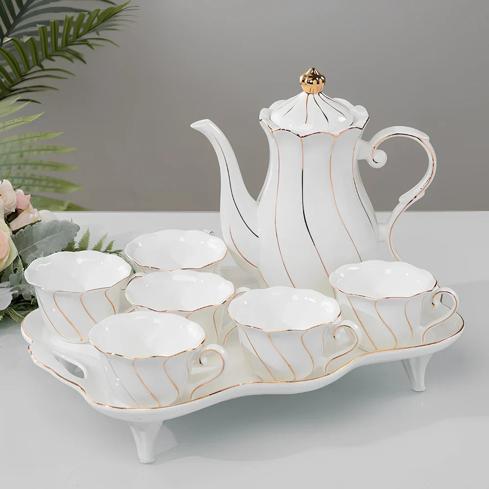 Nordic style ceramic tea set with glacier pattern, 500ml capacity, measuring 15cm height