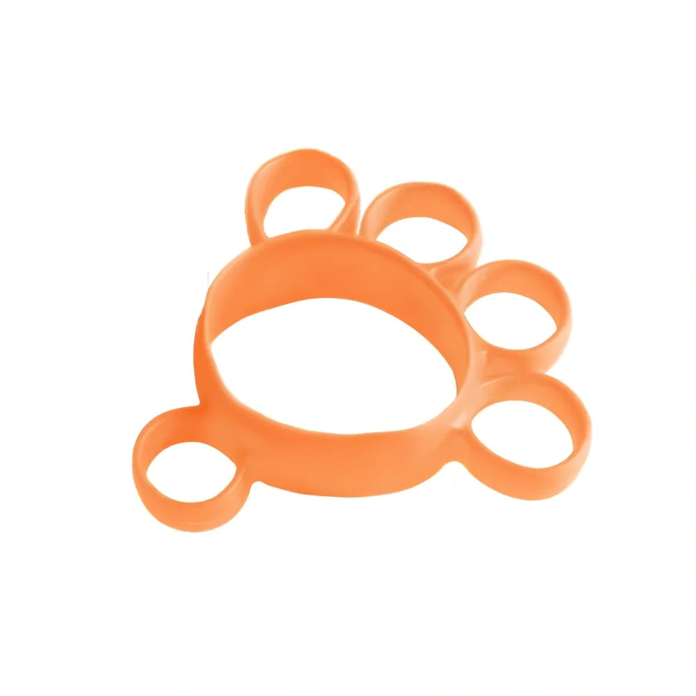 Blue four-finger grip training ball showing 10x9cm spherical design with silicone sleeve