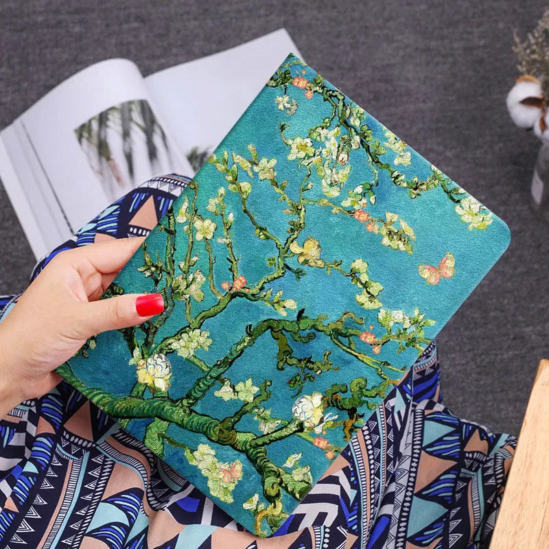 Handmade liquid silicone flip protective case for iPad with custom floral design in Apricot Flower colour