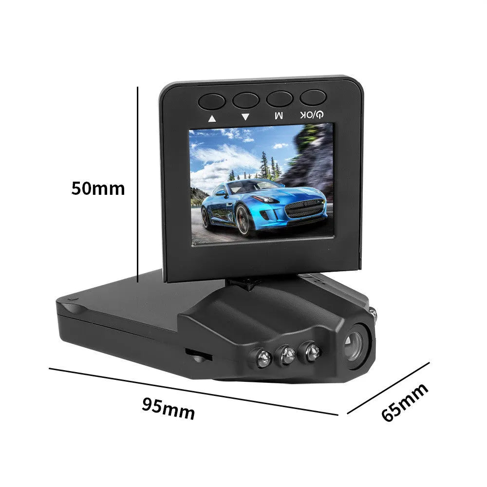 H198 HD car DVR with six-light infrared night vision, 2.4-inch screen, and parking monitor features