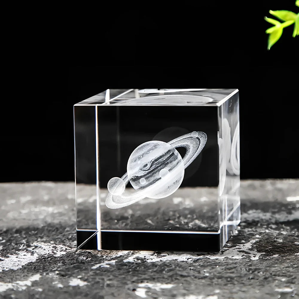 White crystal lotus cube desktop ornament showing geometric pattern and precise square dimensions