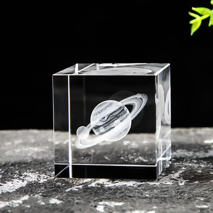 White crystal lotus cube desktop ornament showing geometric pattern and precise square dimensions